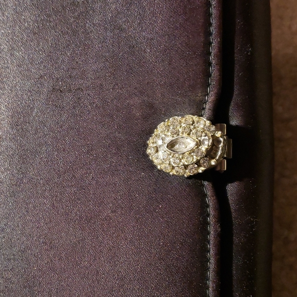 Ronay black satin clutch w/rhinestone clasp. - Picture 2 of 3